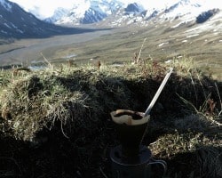 coffee makers in the field, morning cup of brew