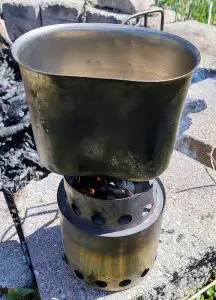 solo stove set up to boil water