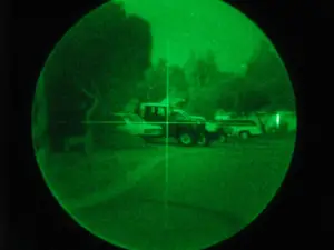 Typical night vision starlight image showing reticle from night vision scopes