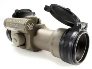 Low Power Variable Optic with flip up lens covers and battery for reticle illumination