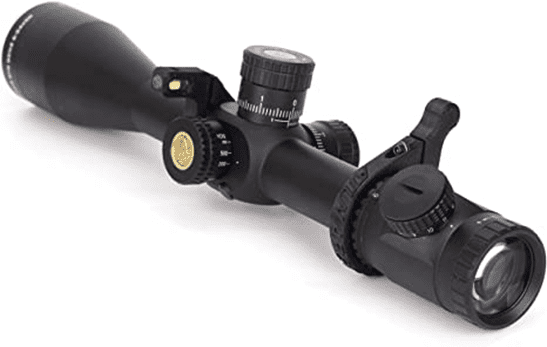 Optics Argos BTR riflescope showing exposed tactical turrets and the large objective lens