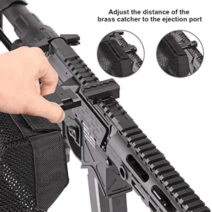 Many brass catchers attach a fized distance from the rifle.  The Feyachi mounting system puts a four position mount on the picatinny rail system of your rifle.